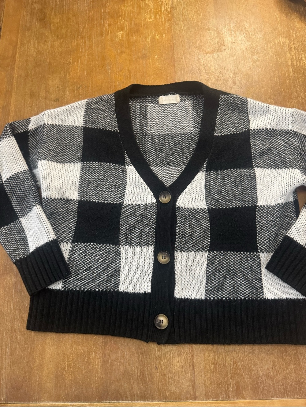 Altar'd State Black and White Buffalo Check Button Cardigan